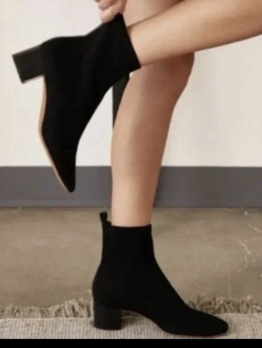 Joie X Revolve Neely Black Ribbed Knit Sock Booties Block Heel Size 7.5